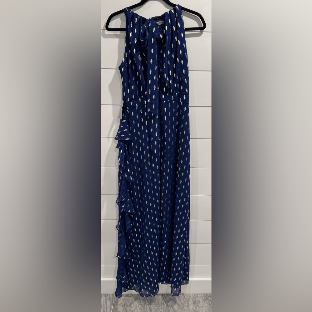 Betsy & Adam blue Metallic Ruffle Halter Gown - Picture 7 of 7